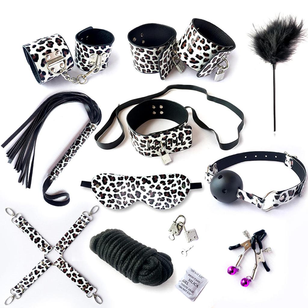 Leopard Gold|Silver 10 -piece set of Leather Belt Lock Binding Kitten Play Set