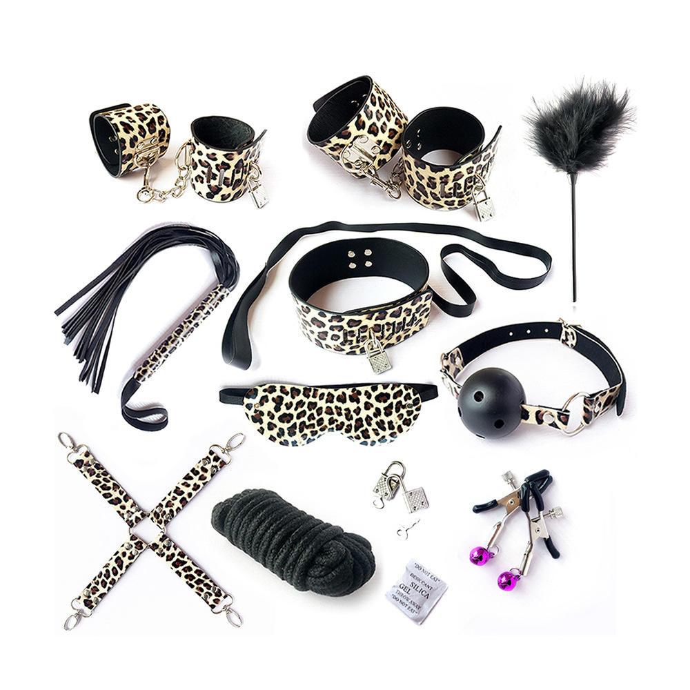 Leopard Gold|Silver 10 -piece set of Leather Belt Lock Binding Kitten Play Set